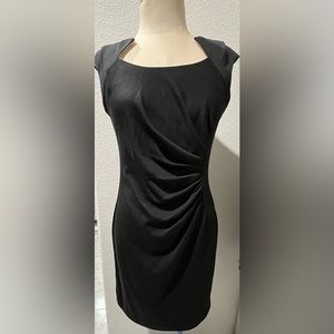 Calvin Klein Sheath Black Dress Ruched Waist Square Neck Cap Sleeve Size 6